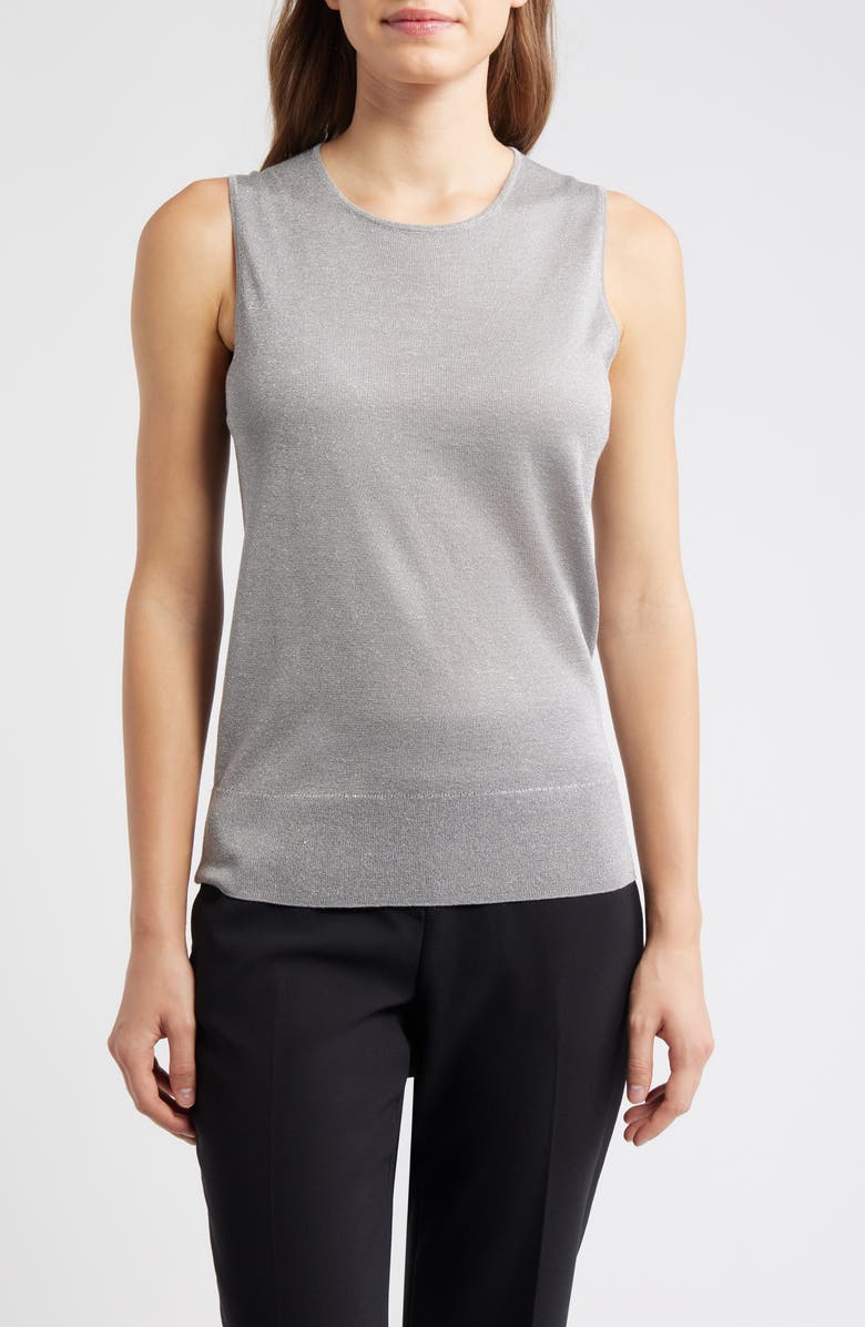 Anne Klein Metallic Sweater Tank, Main, color, Silver Grey Heather
