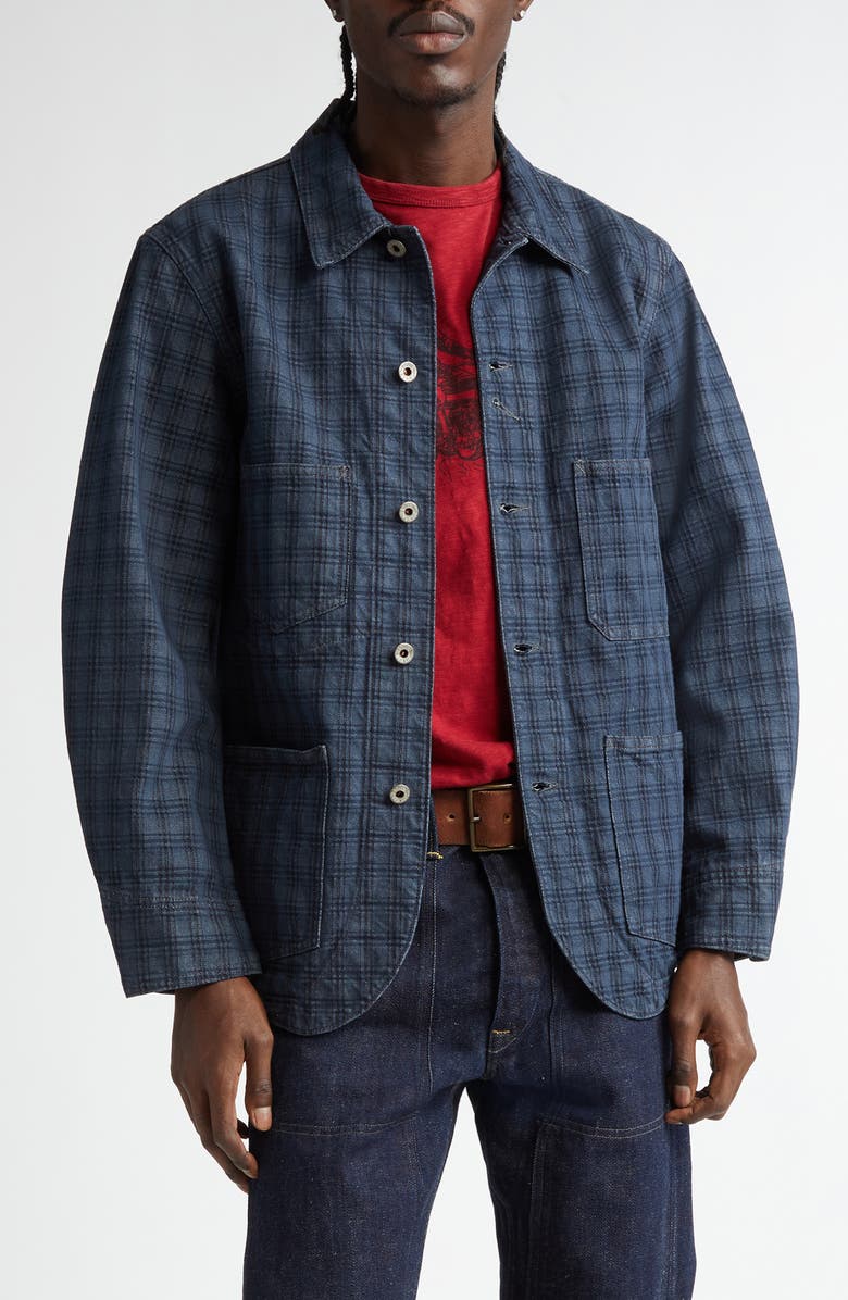 Double RL Check Jacquard Japanese Denim Engineer Coat, Main, color,