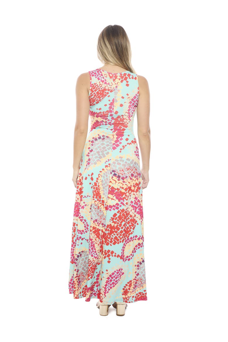 Womens Abstract Scoop Neck Sleeveless A-Line Maxi Dress, Alternate, color, Blue Multi