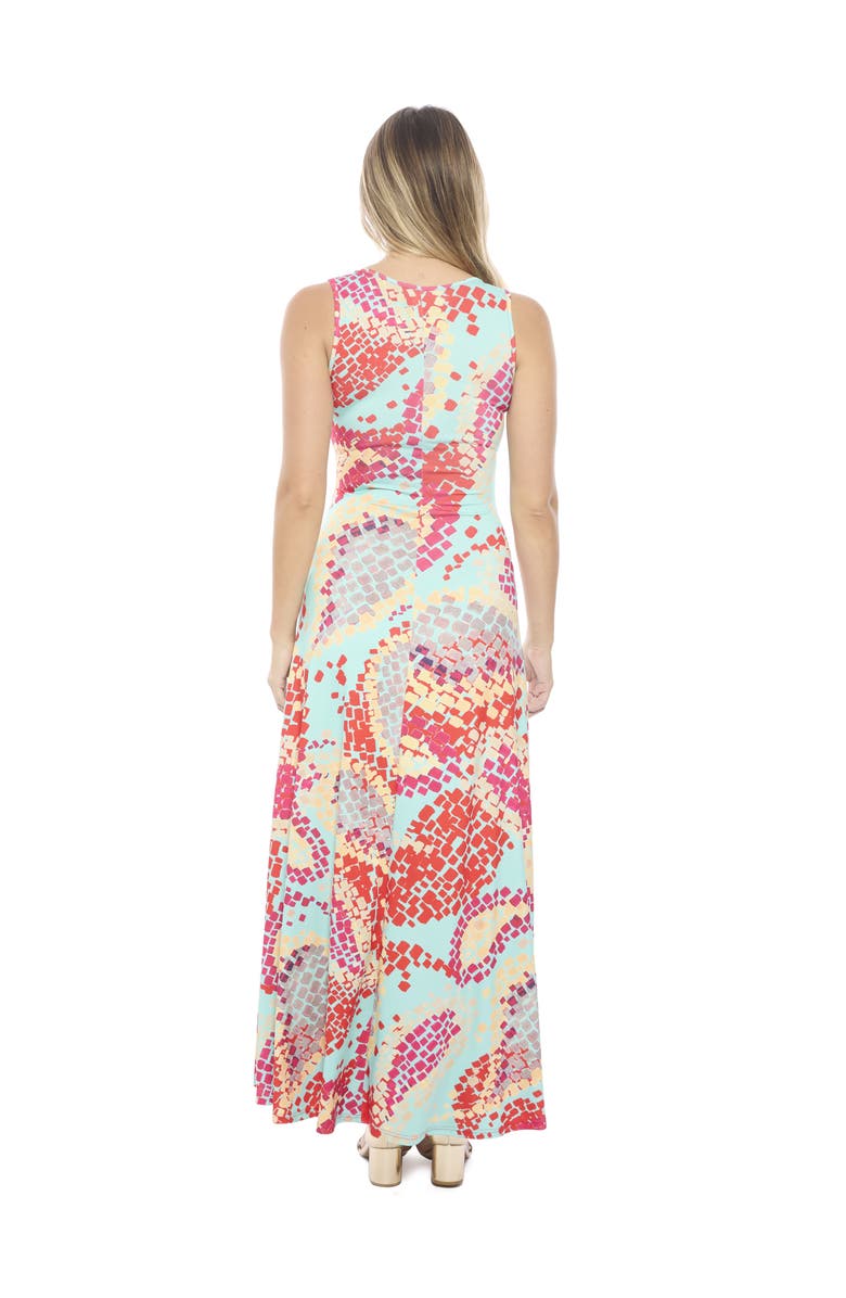 24seven Comfort Apparel Womens Abstract Scoop Neck Sleeveless A-Line Maxi Dress, Alternate, color, Blue Multi