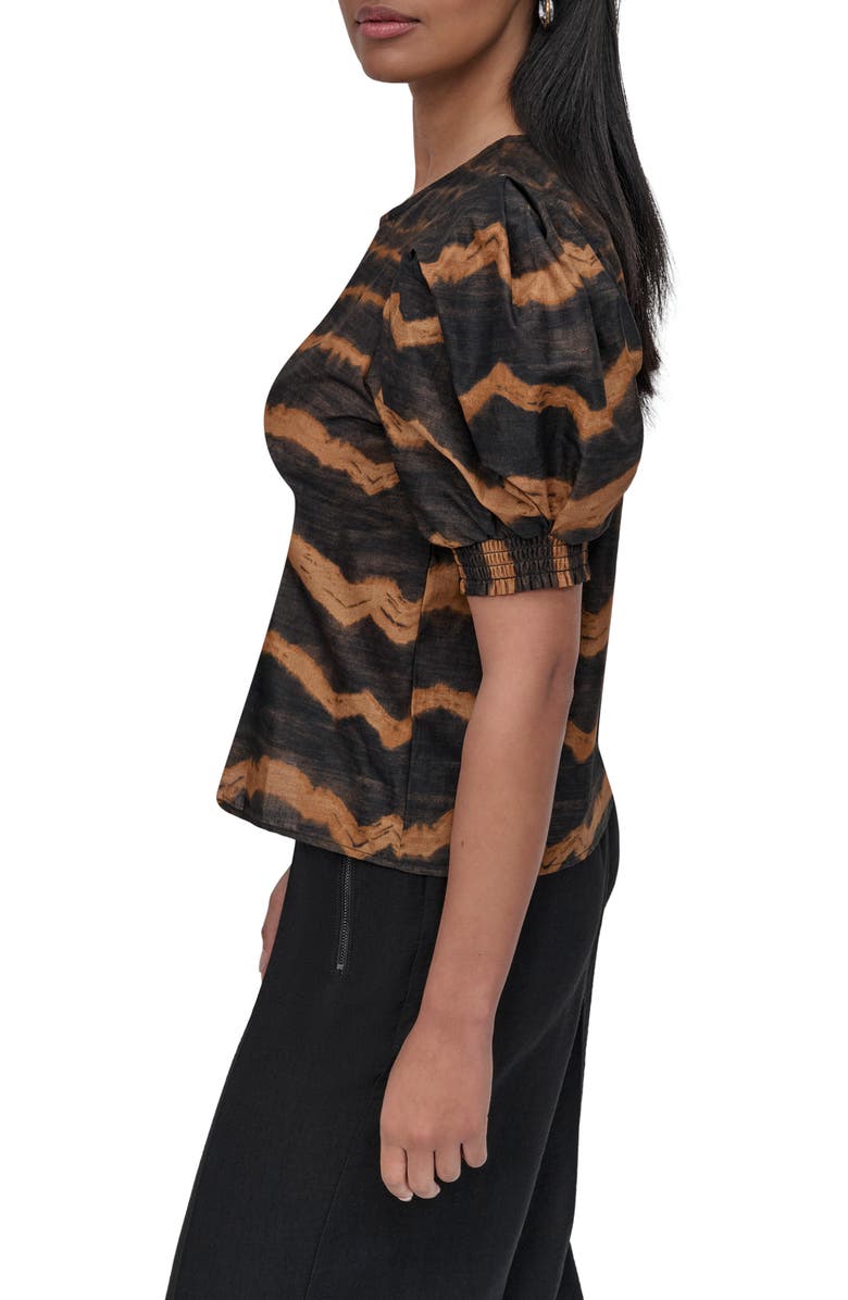 DKNY Abstract Print Puff Sleeve Voile Top, Alternate, color, 