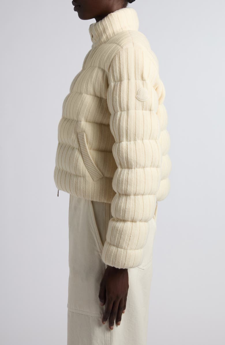 Moncler Rib Quilted Wool & Cashmere Down Puffer Cardigan, Alternate, color, White