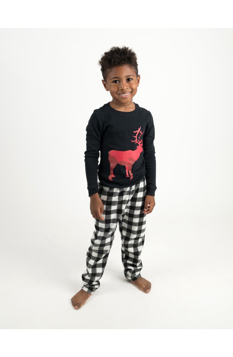 Leveret Kids Cotton Top & Fleece Pants Printed Holiday Pajamas, Alternate, color, Reindeer