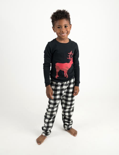 Leveret Kids Cotton Top & Fleece Pants Printed Holiday Pajamas In Black