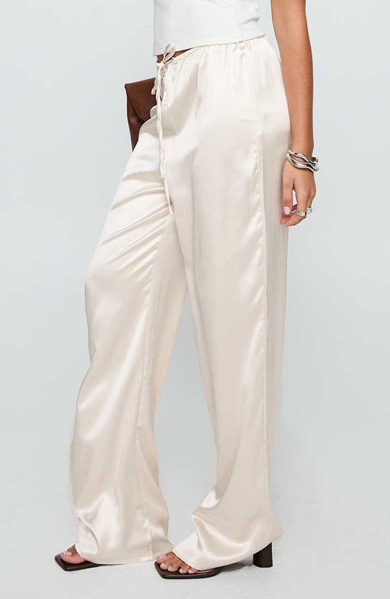 Princess Polly Soul Star Satin Drawstring Wide Leg Pants, Alternate, color, Champagne