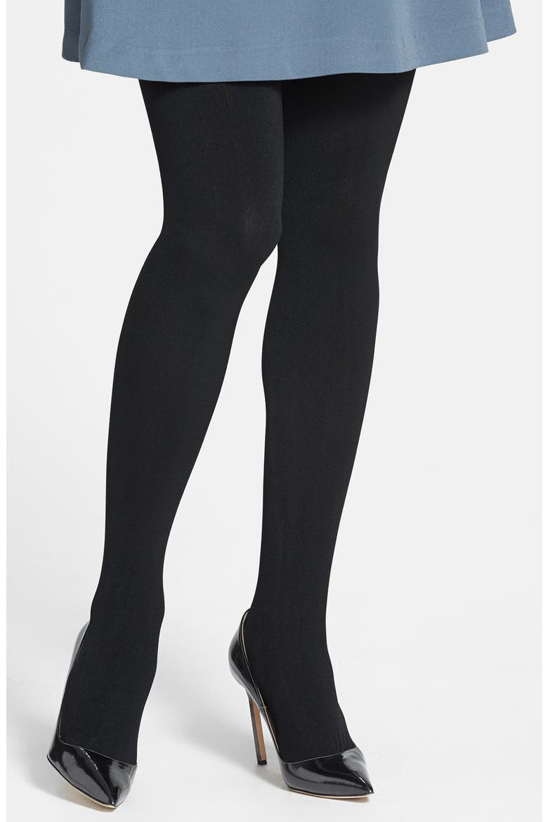 'Warm & Soft' Brushed Fleece Tights, Main, color, BLACK