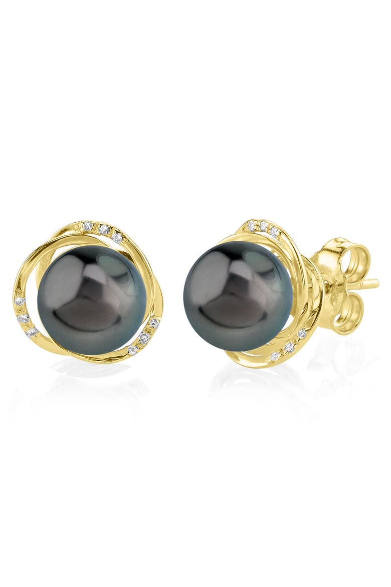 Tahitian South Sea Pearl and Diamond Lexi Earrings, Main, color, Yellow Gold