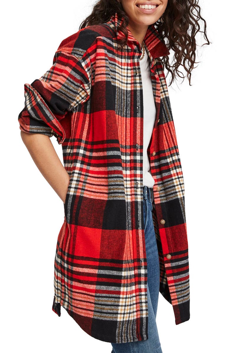 Scotch & Soda Plaid Oversize Brushed Cotton Flannel Shirt, Main, color,