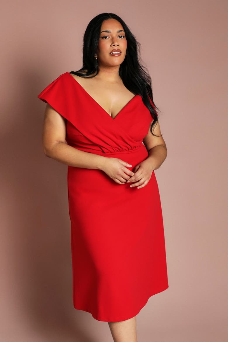 Plus Bardot Midi Dress, Alternate, color, Red