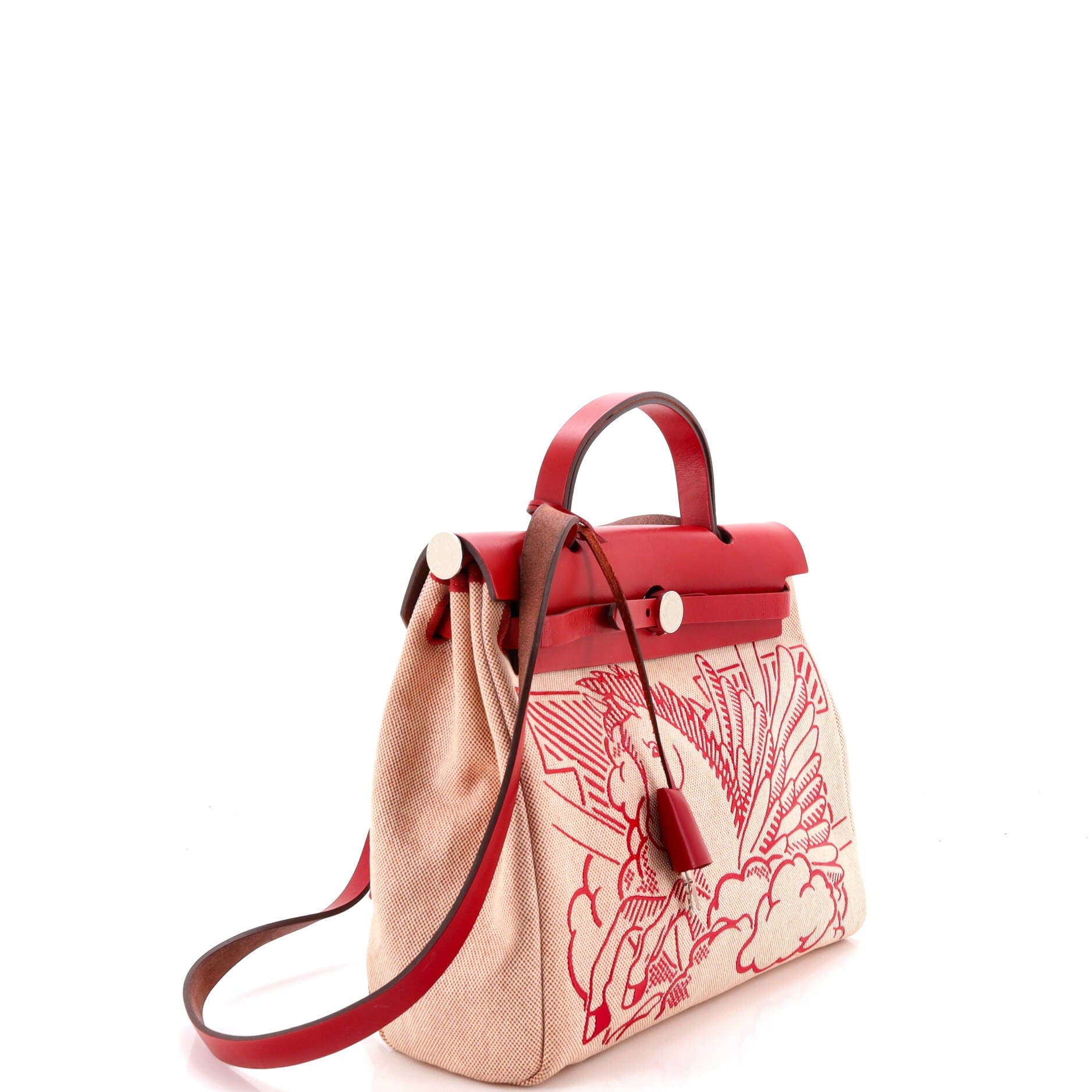 Pre-Owned Hermes Herbag Zip Pegase Pop Toile and Leather 31, Alternate, color, Rouge Piment