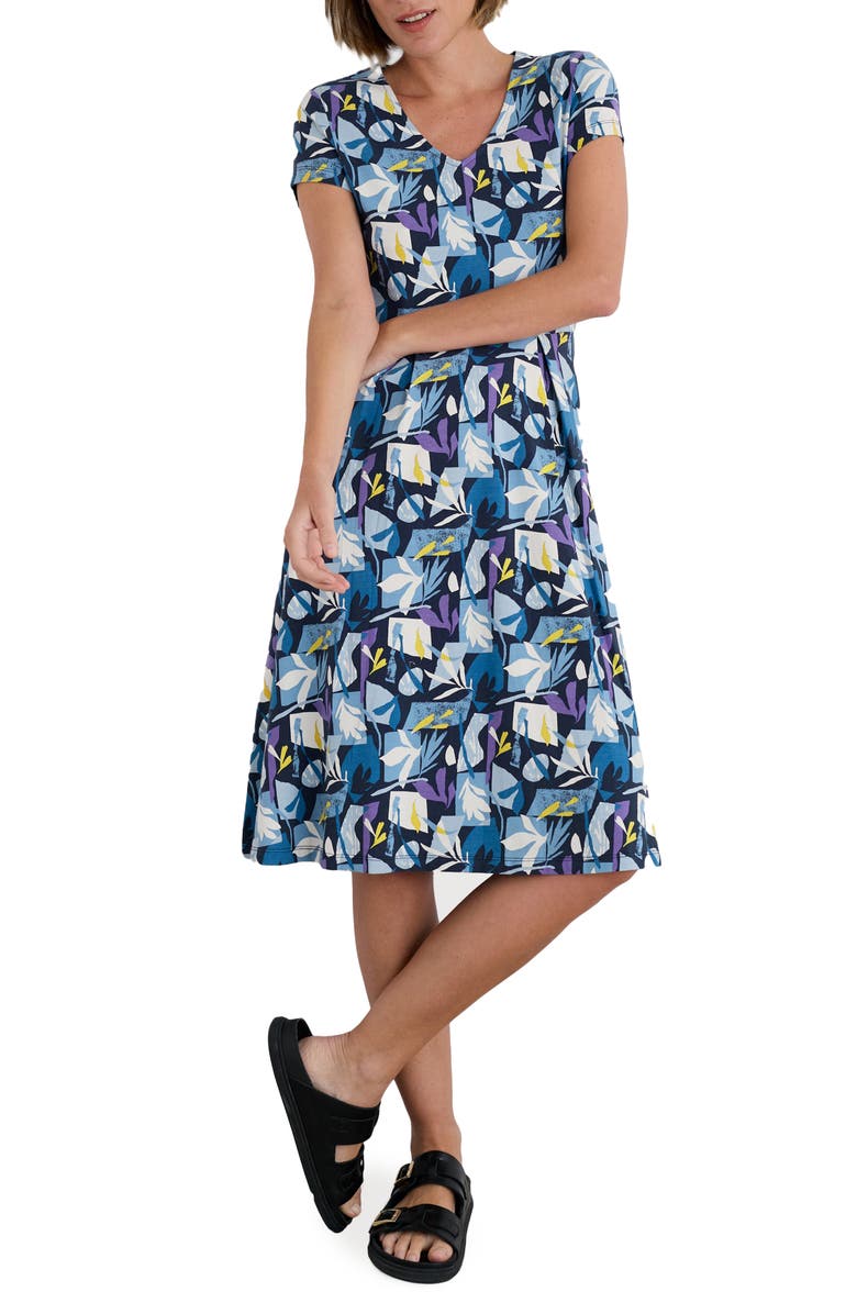 Seasalt Cornwall Pier View Stretch Organic Cotton Fit & Flare Dress, Main, color, Papercut Shapes Maritime