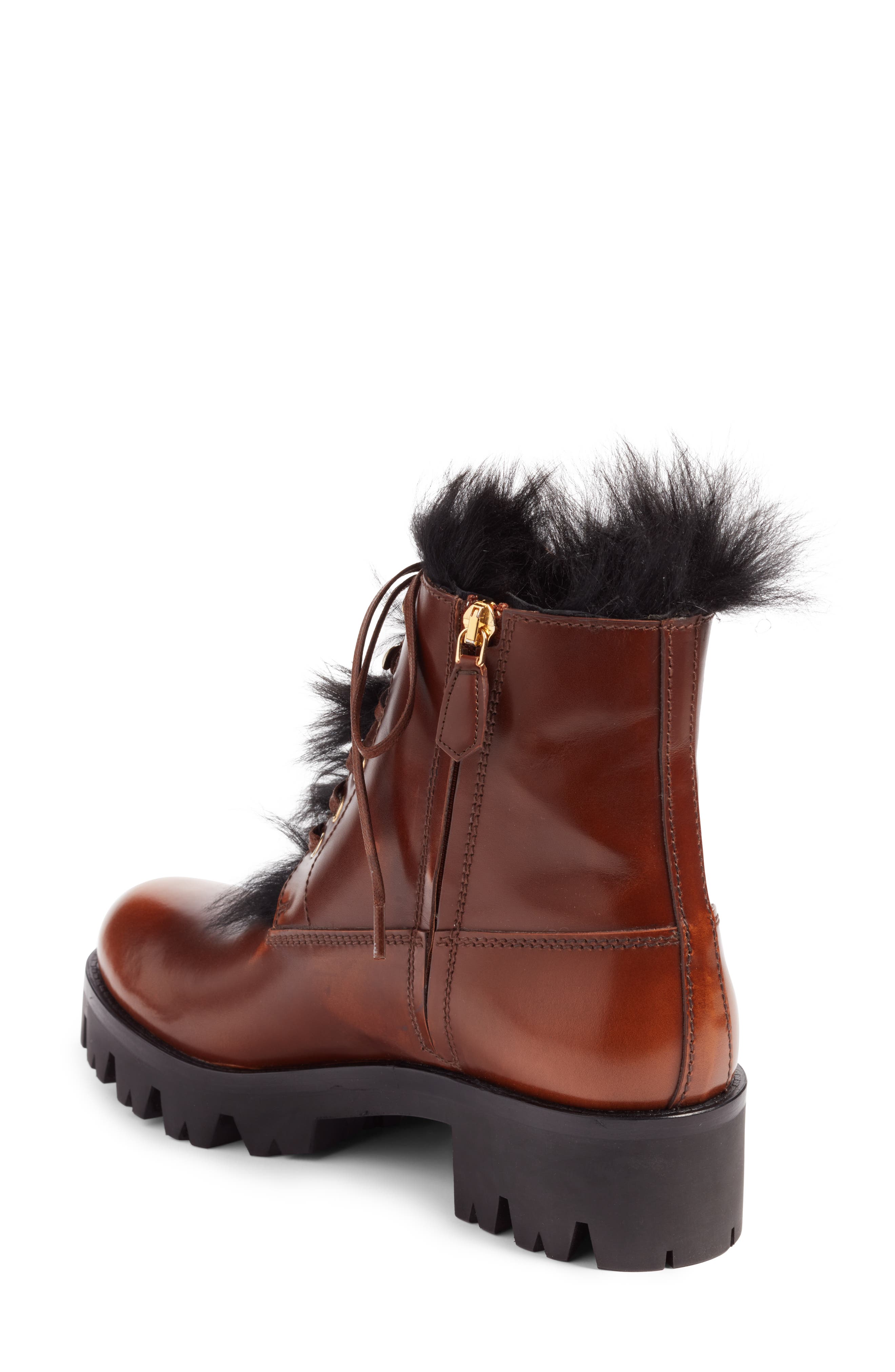 Prada Calfskin Boot with Genuine Shearling Trim, Alternate, color, 
