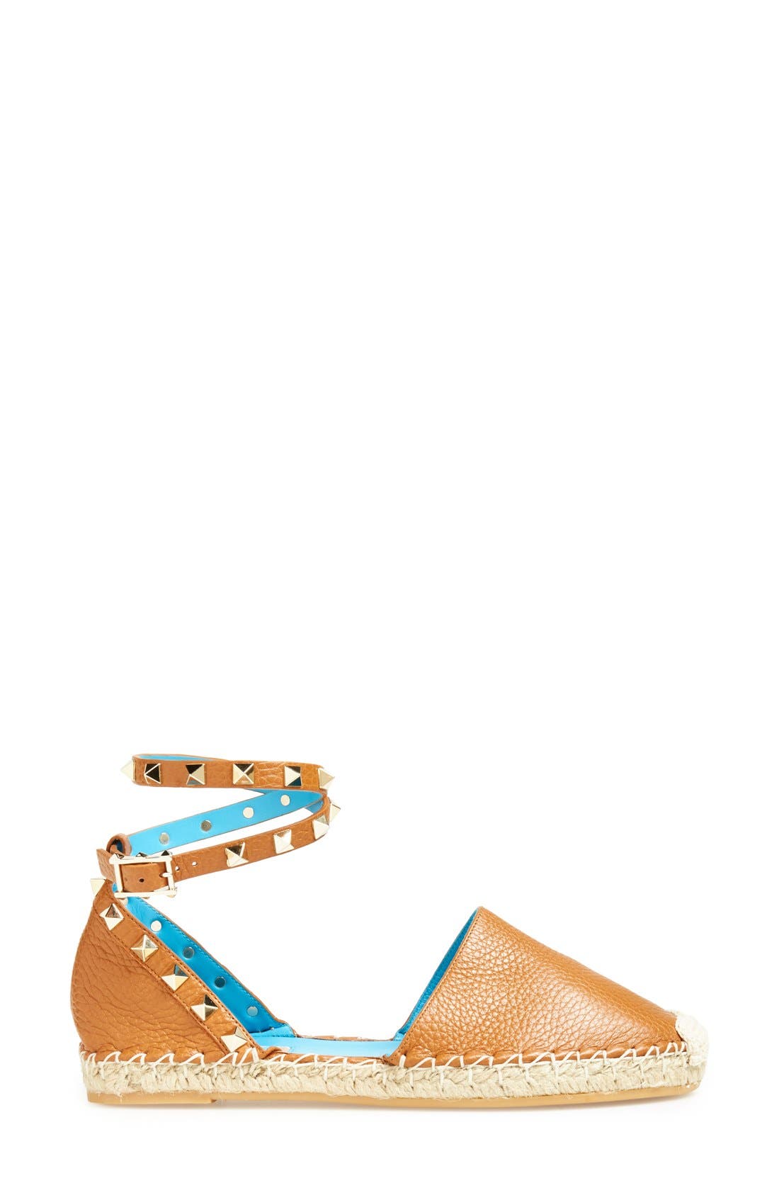 Valentino Garavani 'Rockstud' Leather Espadrille Flat, Alternate, color, 