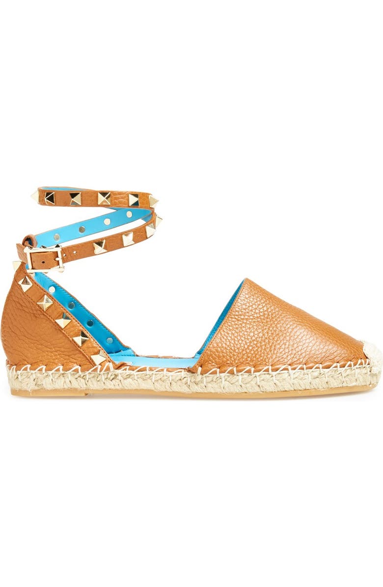 Valentino Garavani 'Rockstud' Leather Espadrille Flat, Alternate, color,