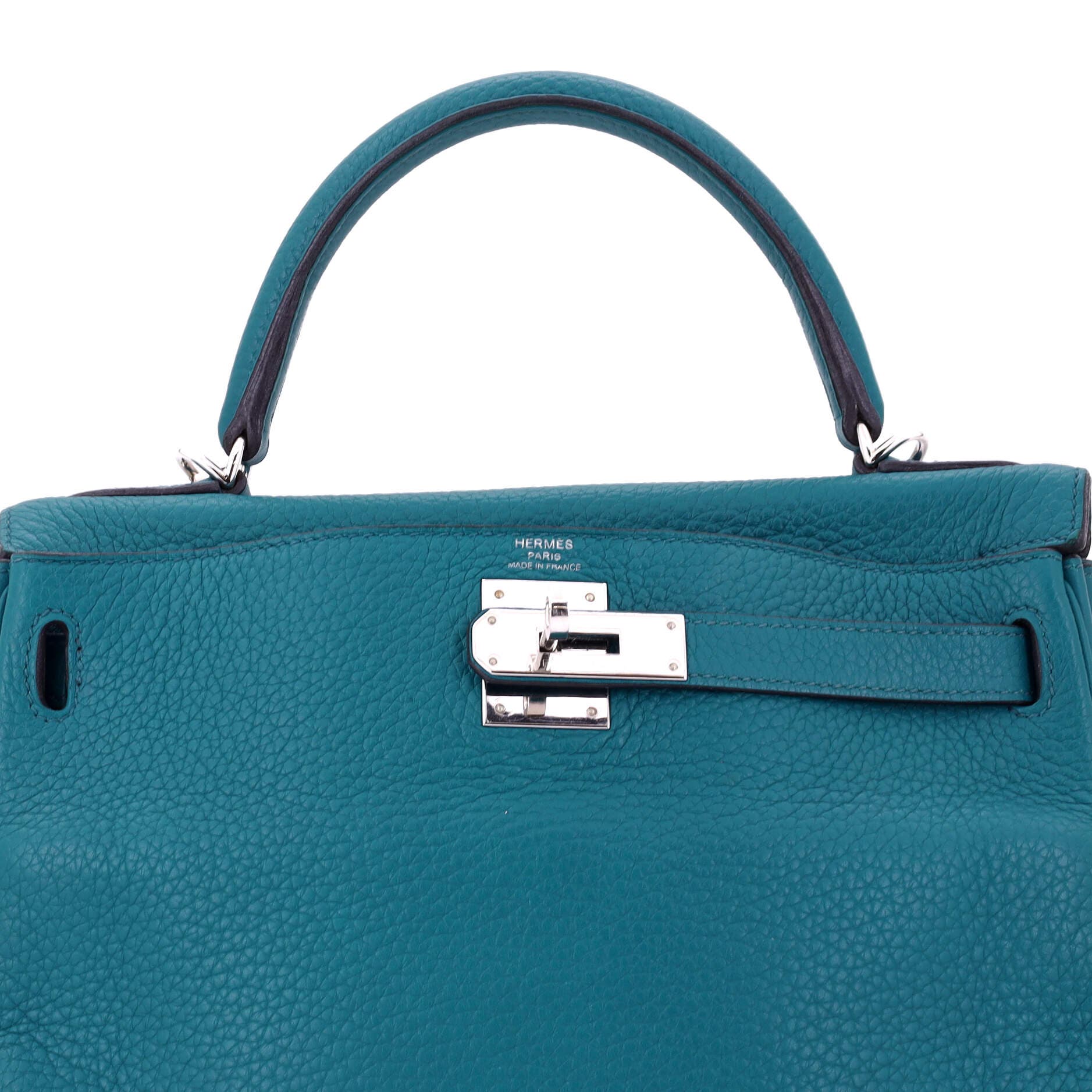 Pre-Owned Hermes Kelly Handbag Blue Clemence with Palladium Hardware 28, Alternate, color, Bleu Izmir
