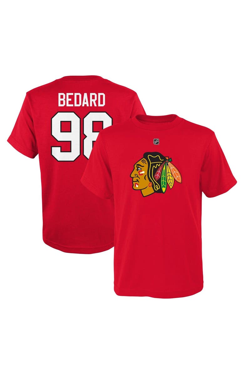 Outerstuff Preschool Connor Bedard Red Chicago Blackhawks Authentic Stack Name & Number T-Shirt, Main, color, 
