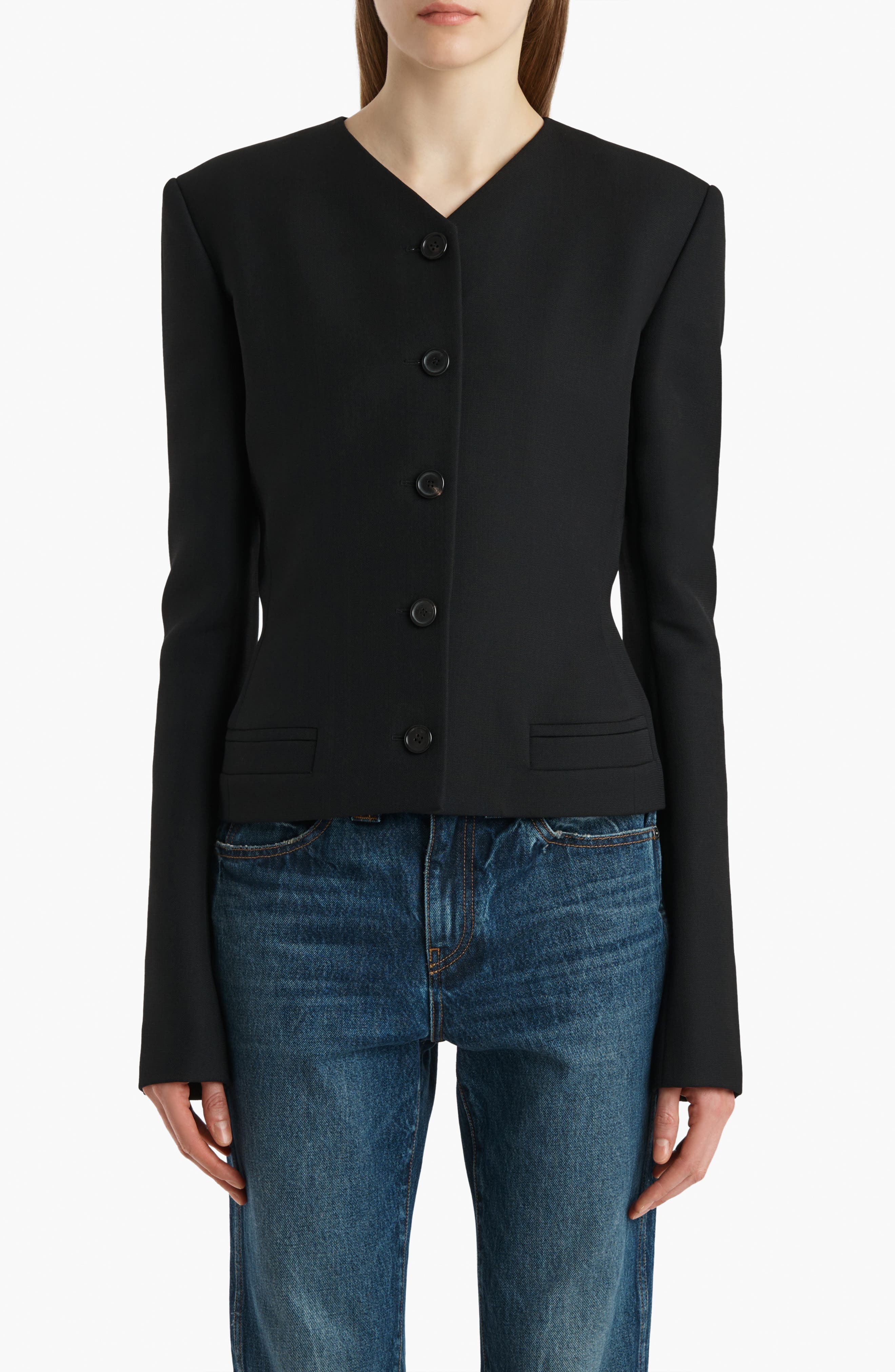Nara Collarless Wool Canvas Jacket
