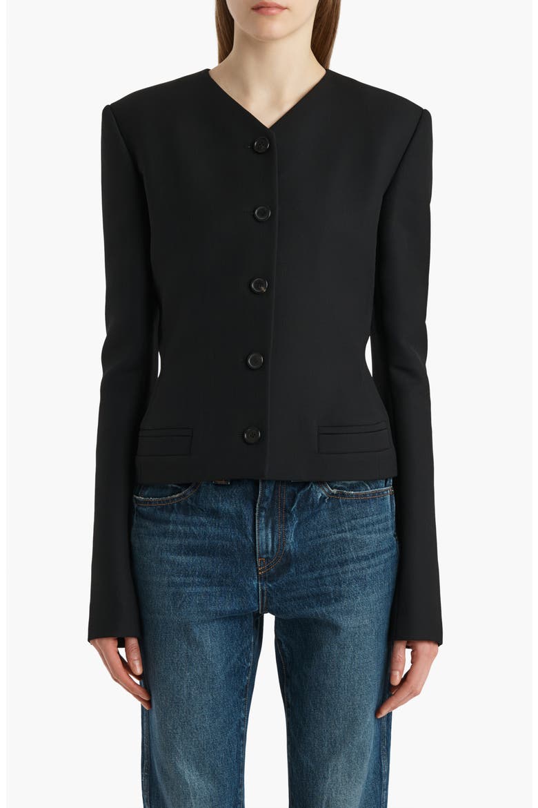 Nara Collarless Wool Canvas Jacket, Main, color, BLACK