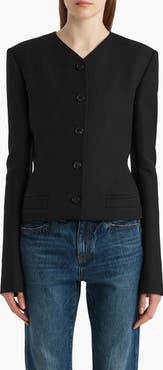 Khaite Nara Collarless Wool Canvas Jacket