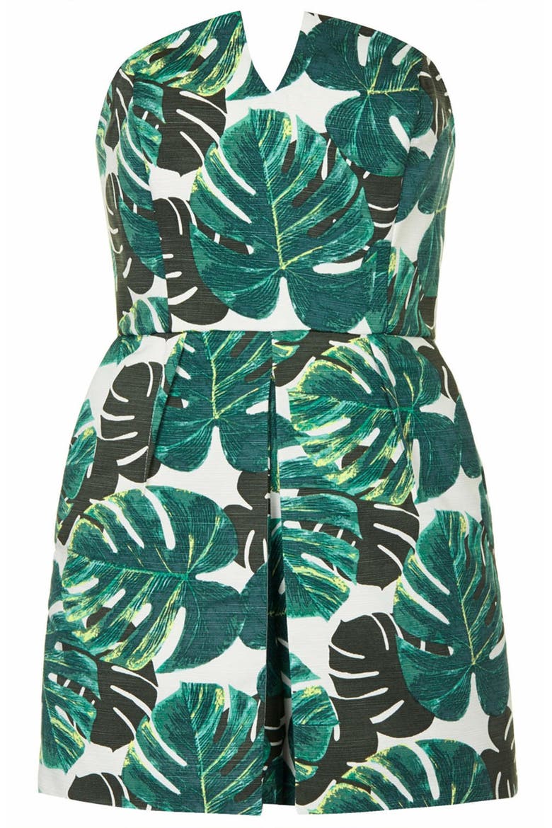 Palm Print Notched Neck Romper, Alternate, color, GREEN