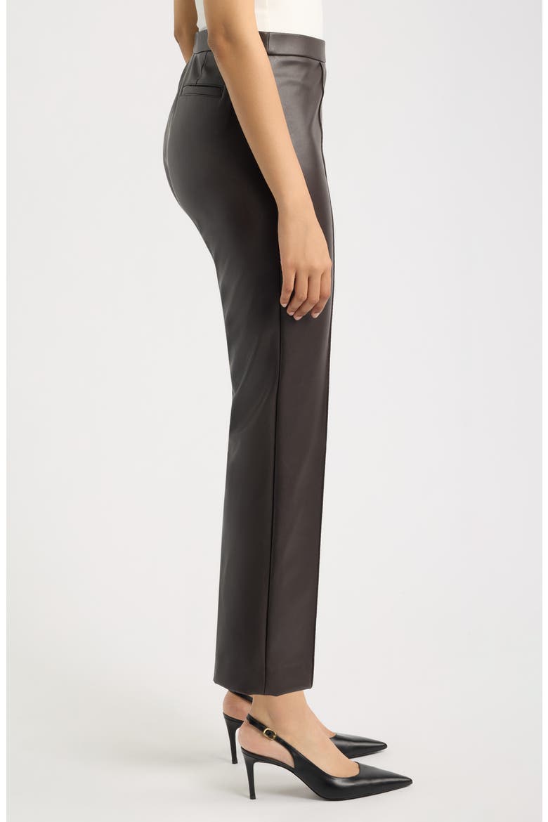 Pintuck Straight Leg Faux Leather Ankle Pants, Alternate, color, DEEP MAHOGANY