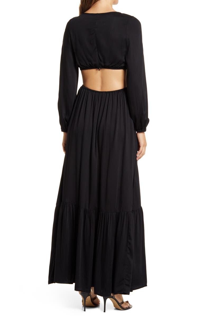 BTFL-life Plunge Neck Cutout Waist Long Sleeve Maxi Dress | Nordstromrack