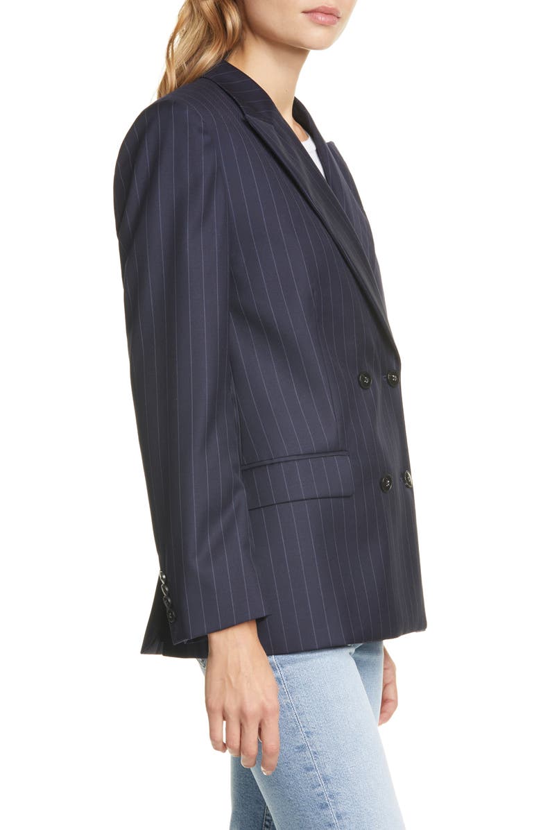 Re/Done '70s Pinstripe Double Breasted Wool Blazer, Alternate, color, 
