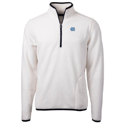 Men's Cutter & Buck Cream North Carolina Tar Heels Team Logo Cascade Eco Sherpa Fleece Quarter-Zip Pullover Jacket