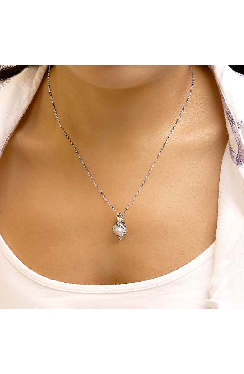 Haus of Brilliance Sterling Silver 7mm Cultured Pearl and Diamond Accent Swirl Pendant Necklace, Alternate, color, White