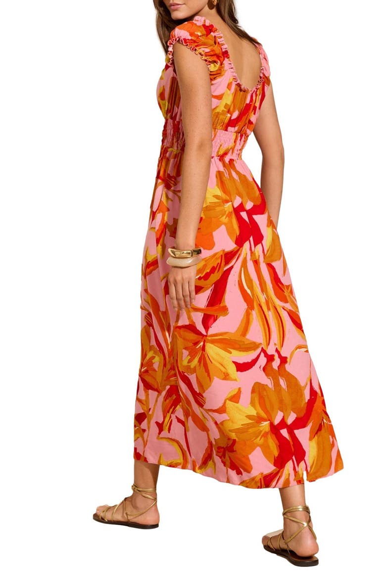 Ruffle Square Neck Smocked Waist Maxi Sundress, Alternate, color, ORANGE
