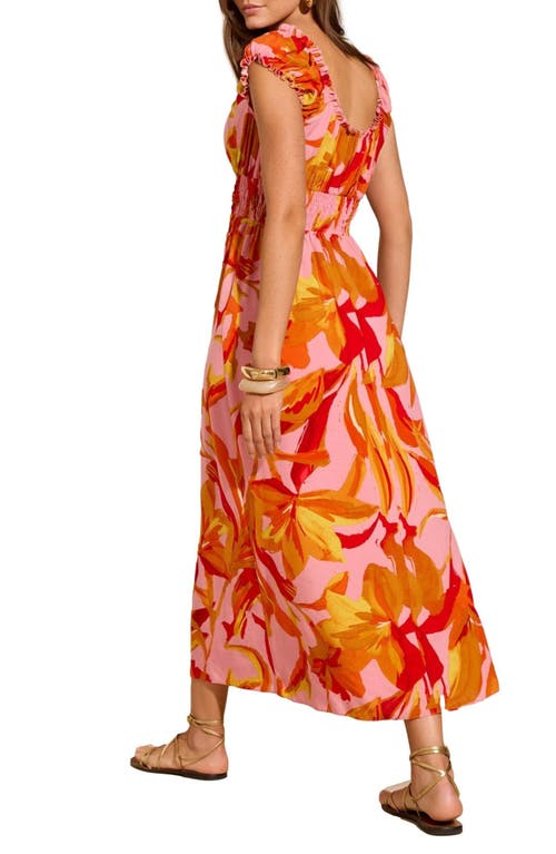 Friends Like These Ruffle Sqiare Neck Smocked Waist Maxi Sundress In Orange
