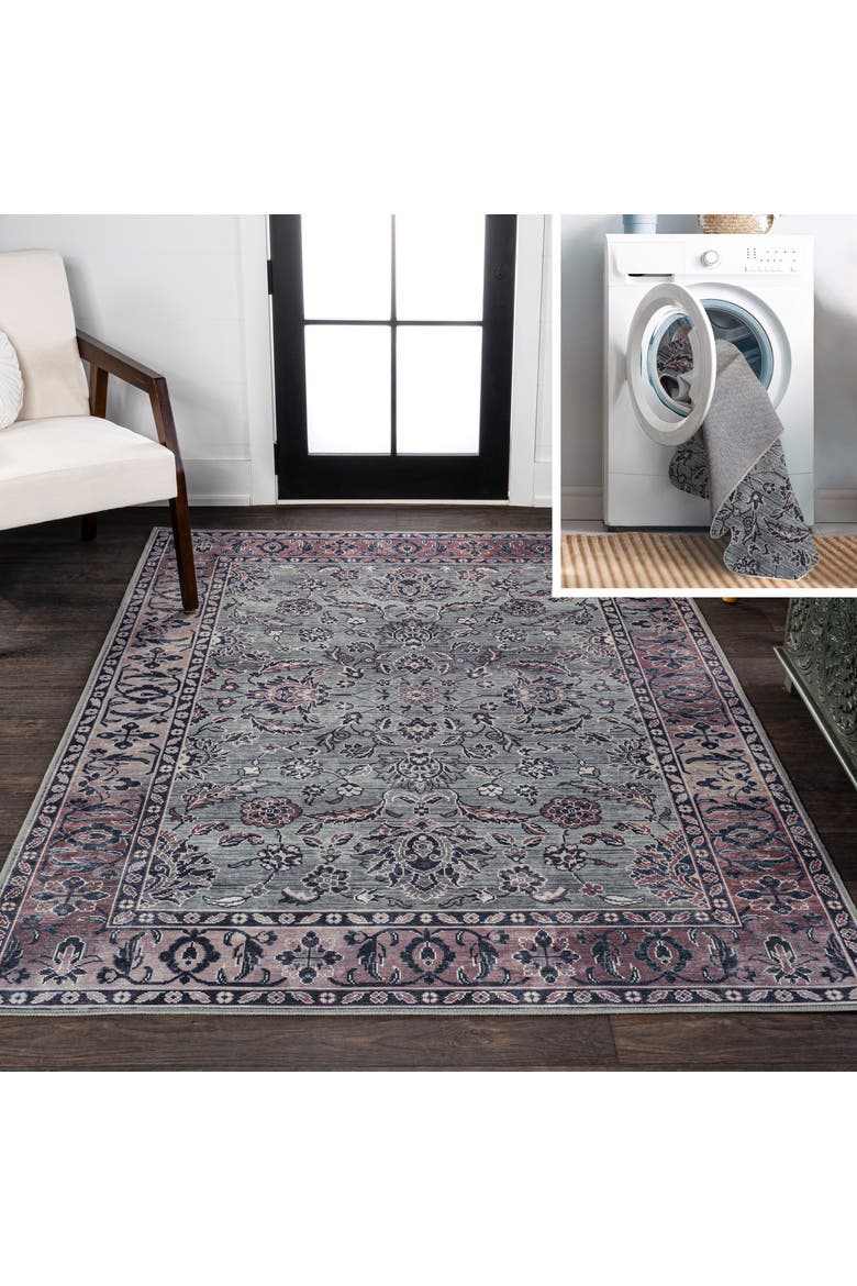 Victoria Ornate Persian All-Over Machine-Washable Area Rug, Main, color, Purple/Gray
