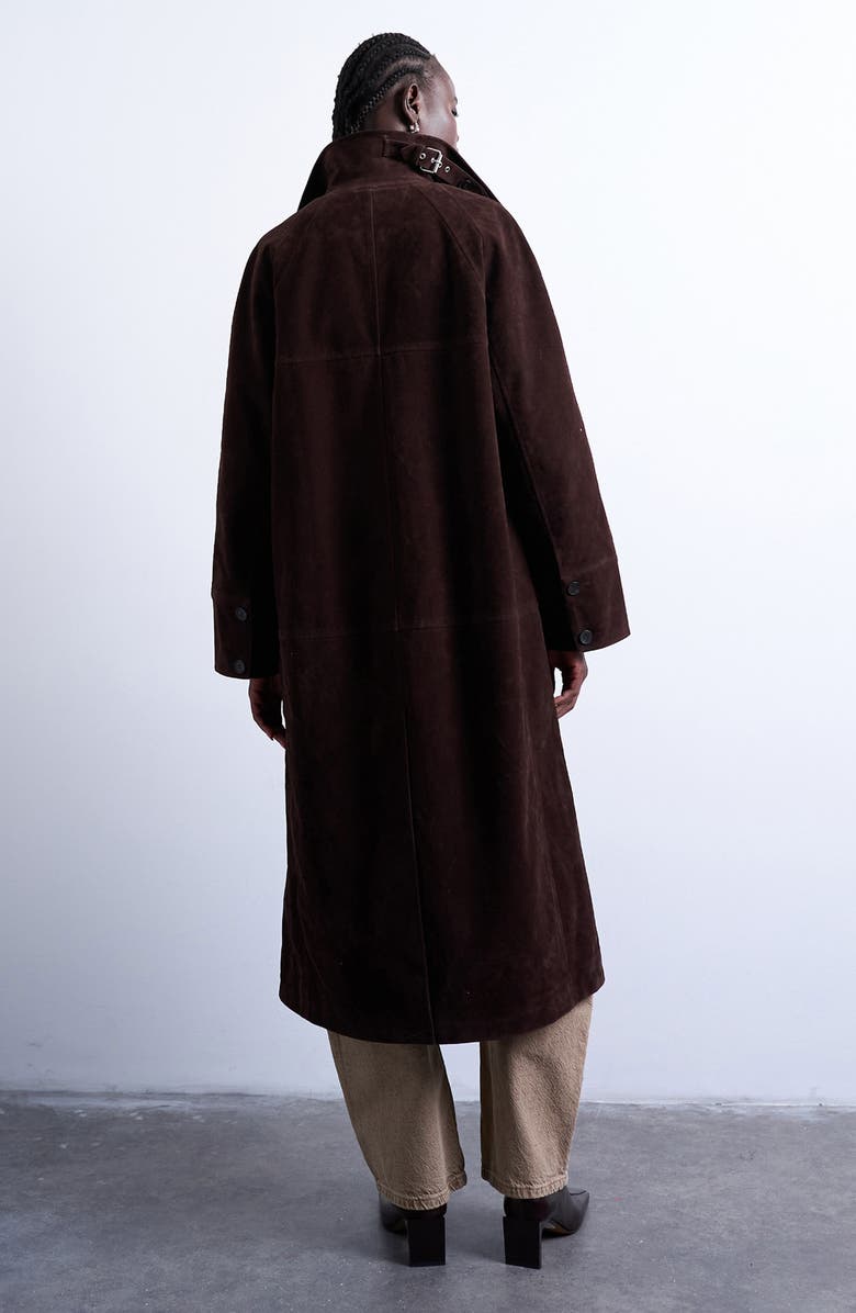 Topshop Long Faux Suede Car Coat, Alternate, color, Brown