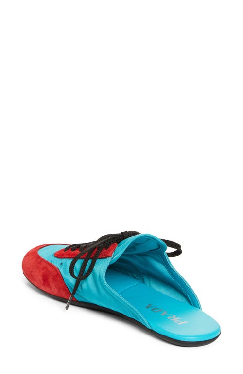 Prada Bicolor Nylon Suede Mule Sneakers In Turchese/rosso