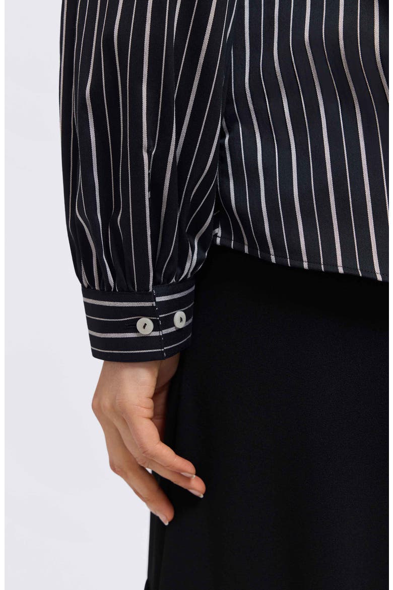 Daphne Stripe Stretch Cotton Blend Pullover Shirt, Alternate, color, BLACK/ WHITE