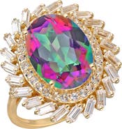 YS GEMS Rainbow Quartz Double Halo Cocktail Ring