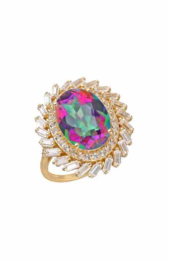Rainbow Quartz Double Halo Cocktail Ring