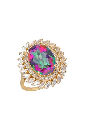 Ys Gems Rainbow Quartz Double Halo Cocktail Ring
