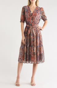 Gemma + Jane Paisley Tie Waist Midi Dress