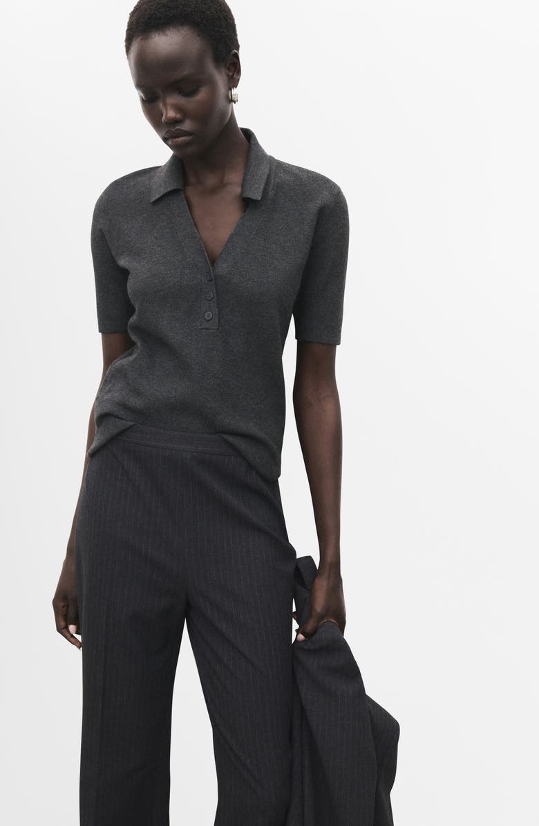 MANGO Rib Short Sleeve Polo Sweater, Alternate, color, Medium Heather Grey