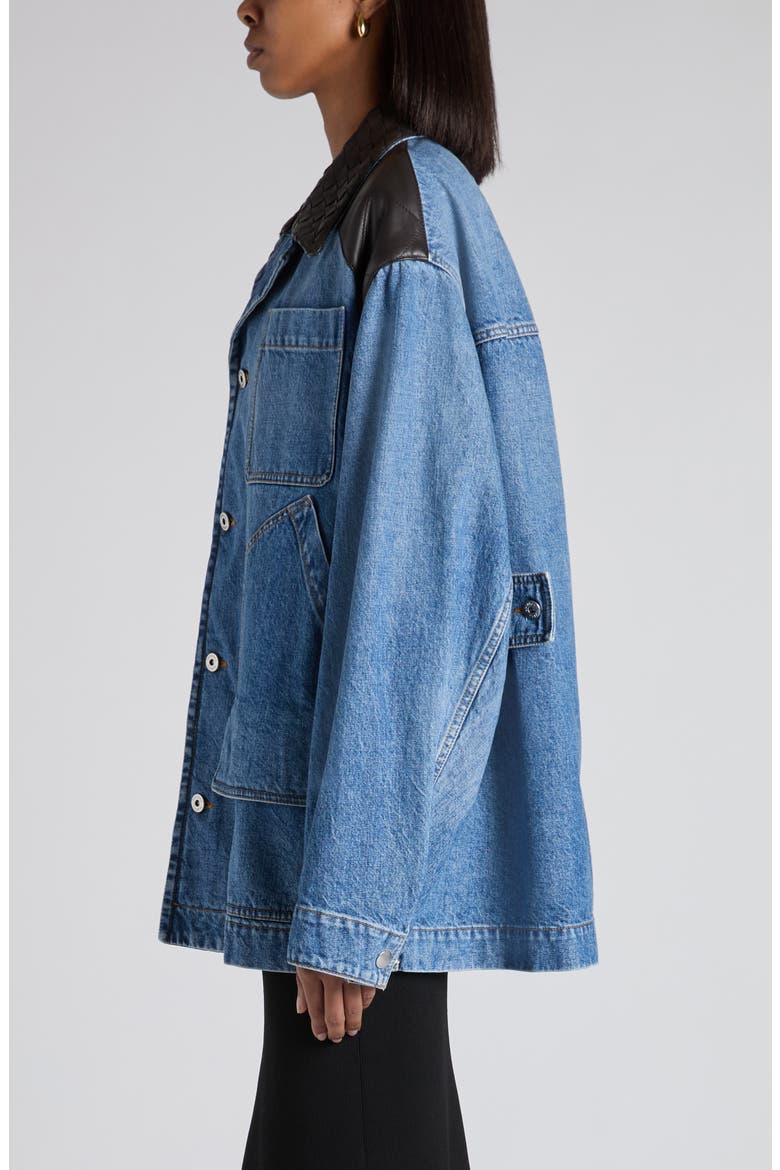 Intrecciato Collar Oversize Indigo Denim Jacket, Alternate, color, MID BLUE