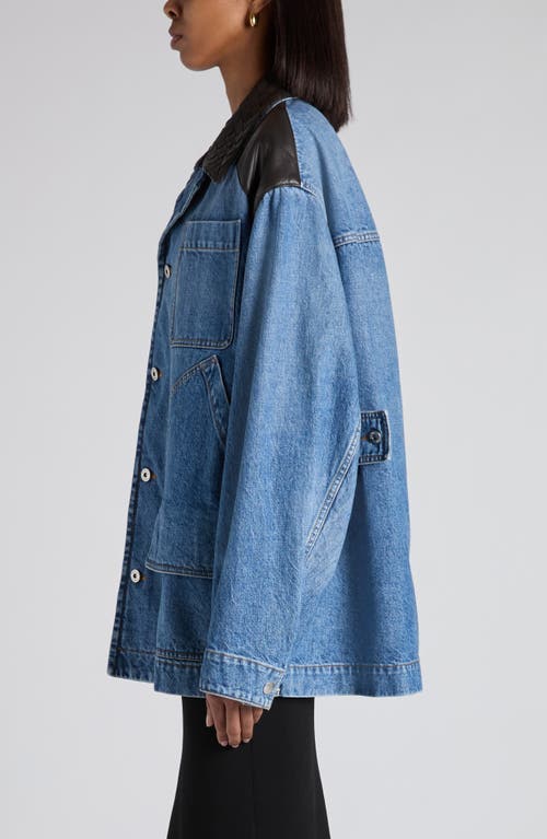 Bottega Veneta Intrecciato Collar Oversize Indigo Denim Jacket In Blue