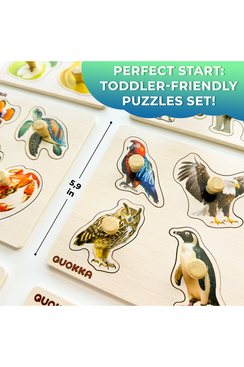 Wooden Jigsaw Puzzle Set for Toddlers, Alternate, color, Fruits and Animals