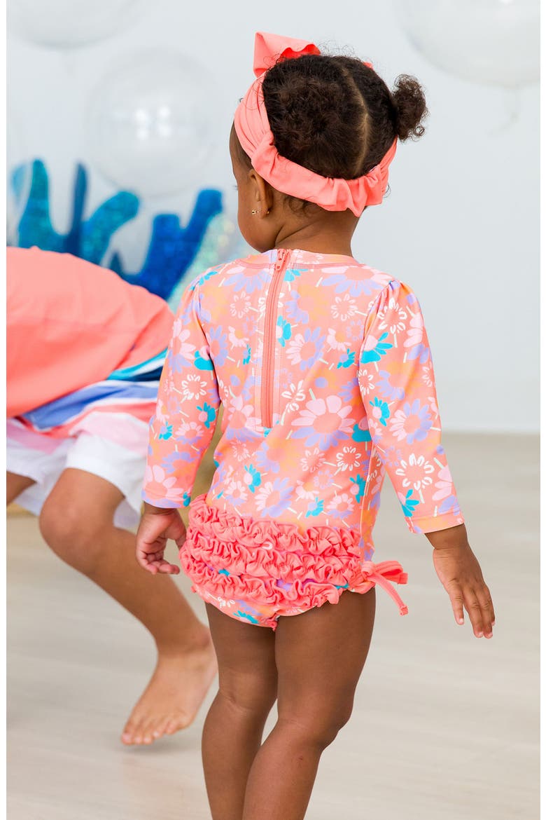 Coral Floral One-Piece Rashguard Swimsuit, Alternate, color, ORANGE