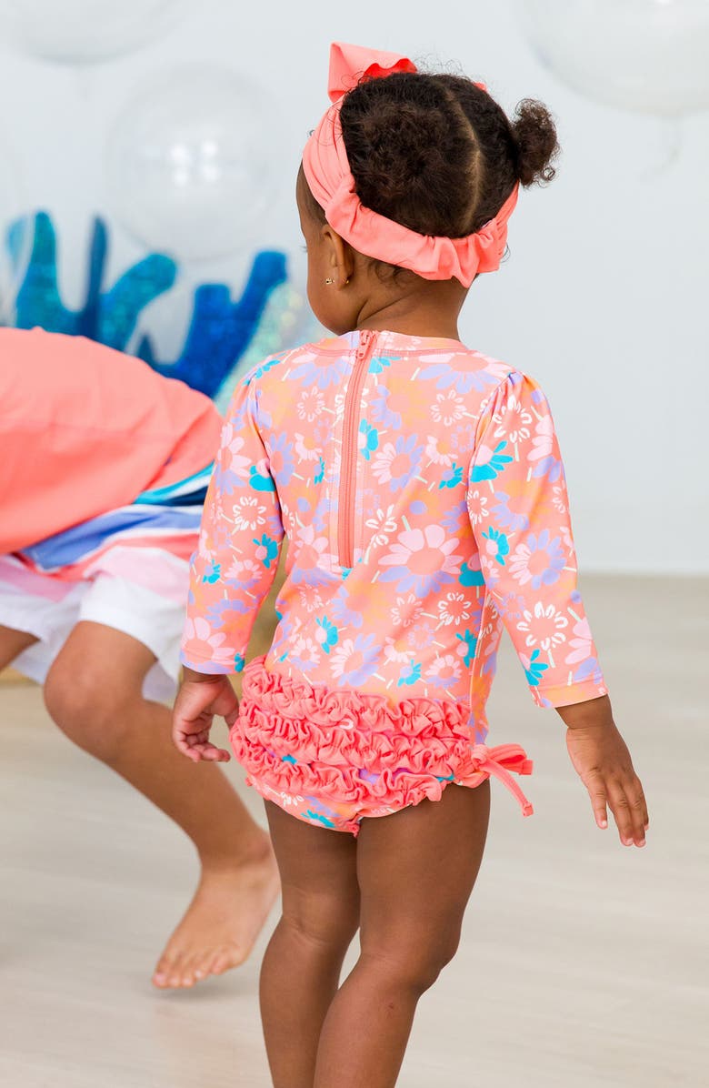 RuffleButts Coral Floral One-Piece Rashguard Swimsuit, Alternate, color, Orange
