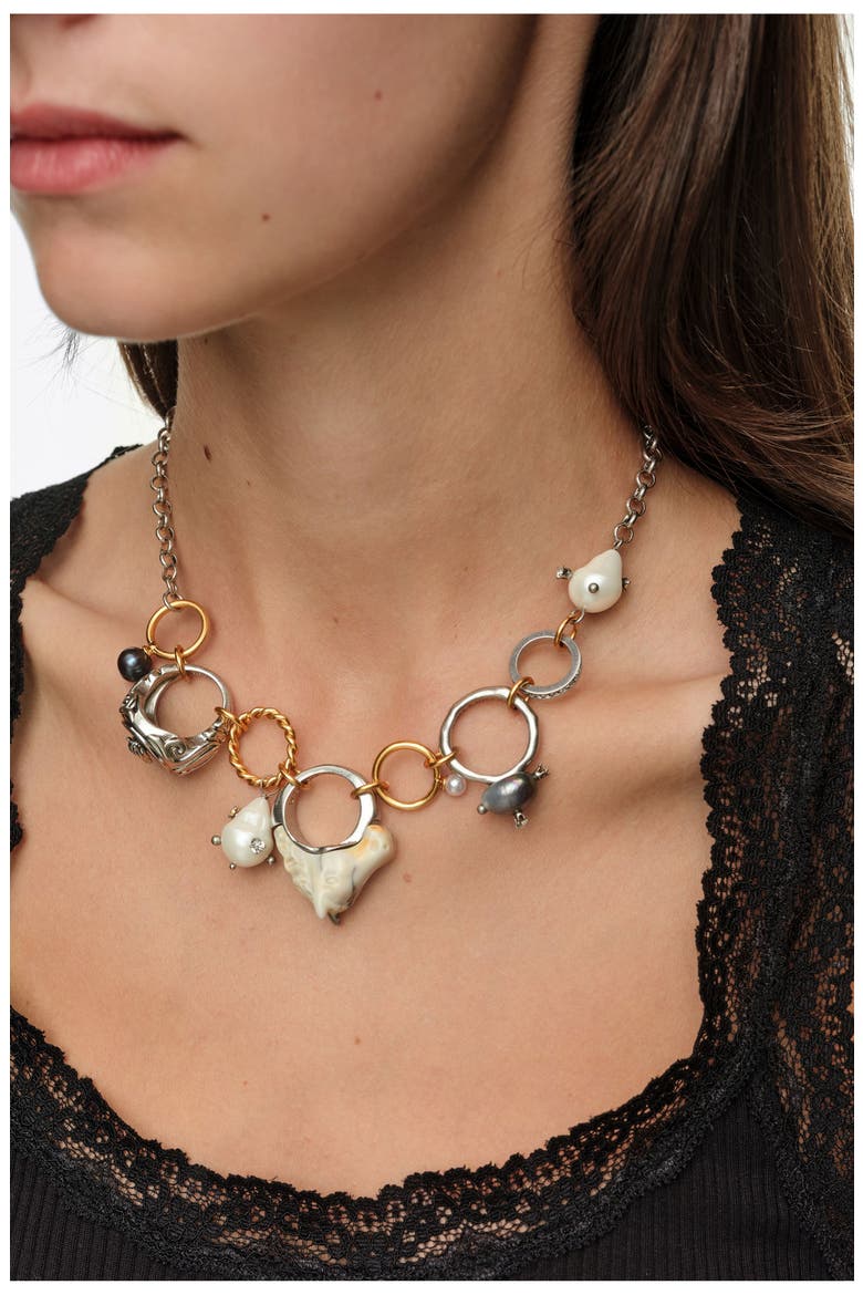 Chain Necklace with Horse Rings, Alternate, color, DARK SILVER