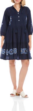 Karen Kane Floral Embroidered Tassel Cotton Dress
