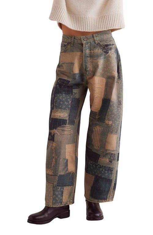 Free People Illusions Patchwork Barrel Leg Jeans