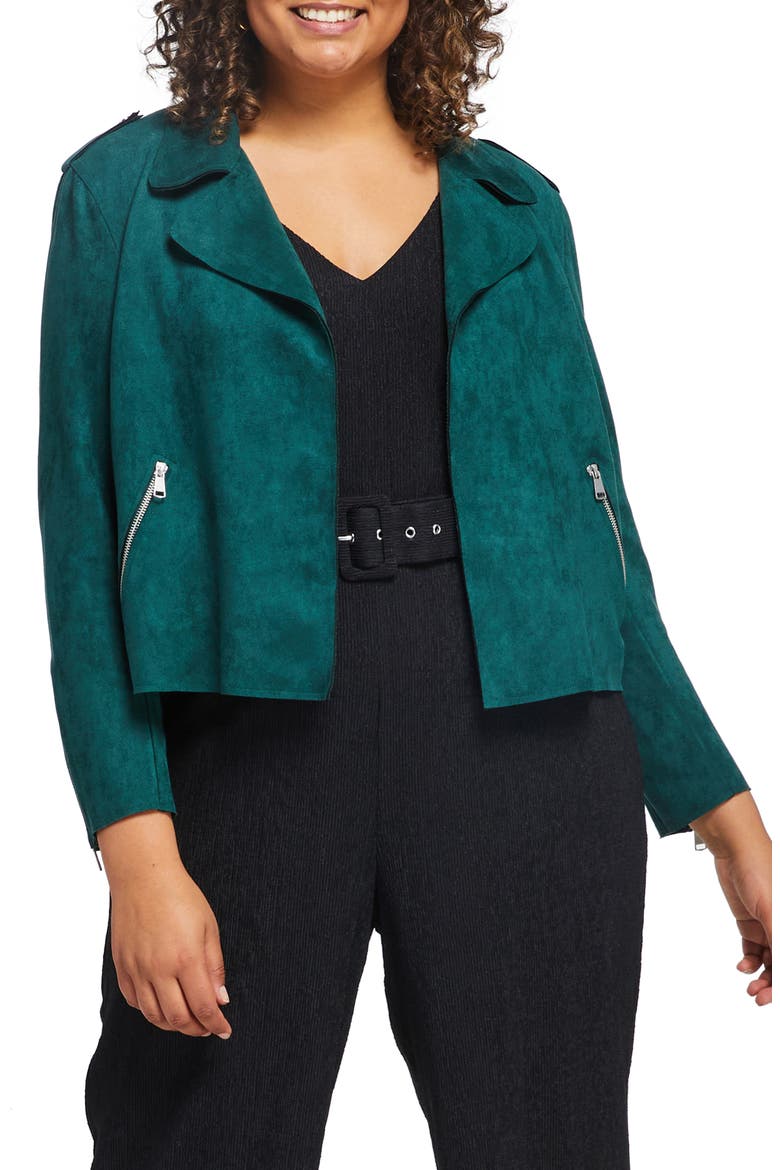 San Diego Faux Suede Biker Jacket, Main, color, TEAL