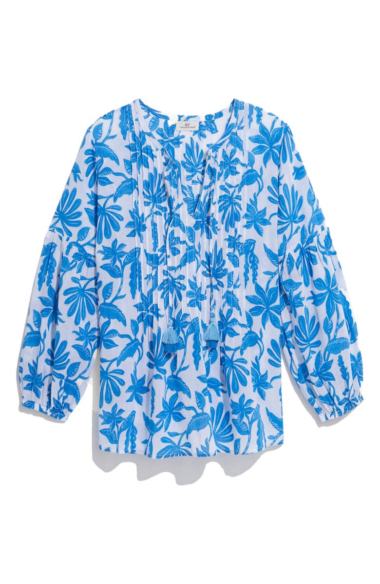 vineyard vines Dumore Floral Pintuck Popover Blouse, Alternate, color, Cay Floral-Hull Blue